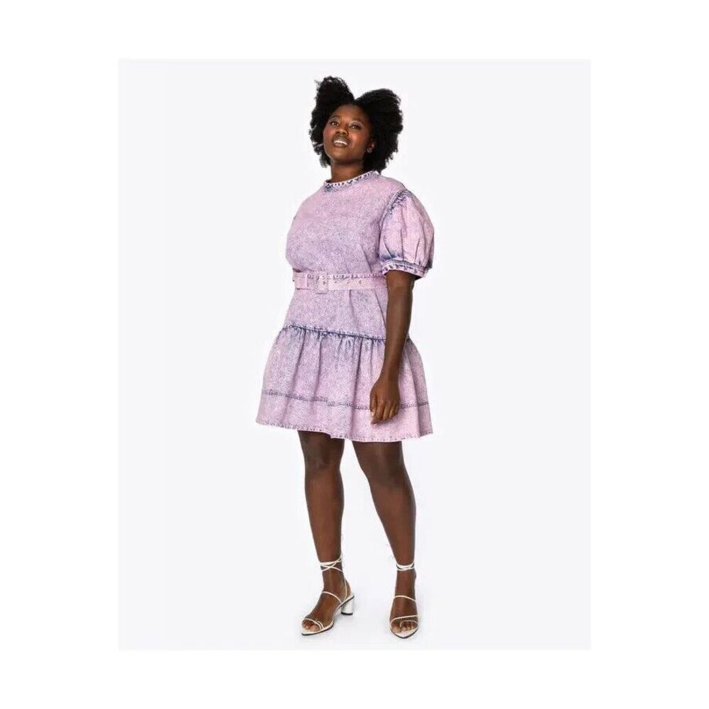 Tanya Taylor Womens Pink Denim Alissa Puff Sleeve Cotton Mini Dress 20
